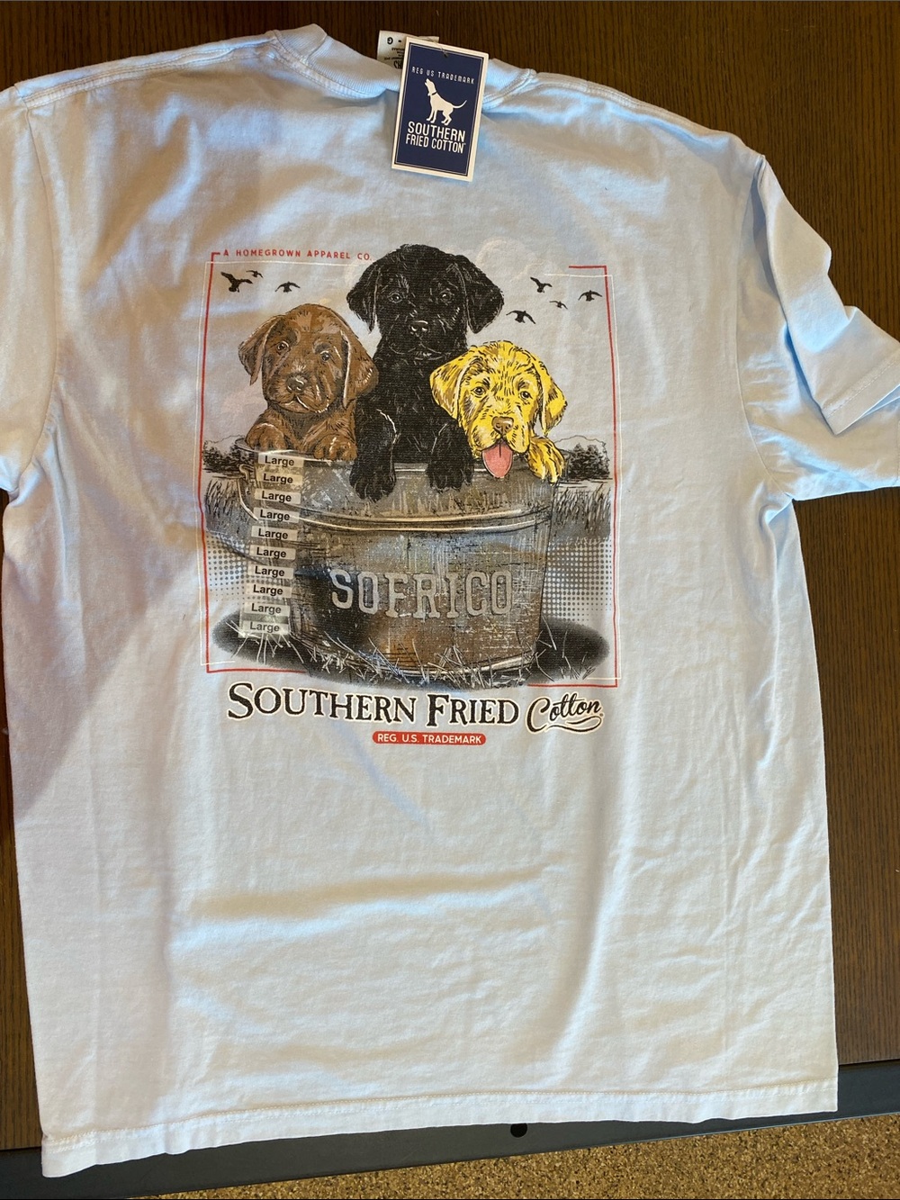 Southern Fried Cotton Light Blue Tee with Puppy Graphic